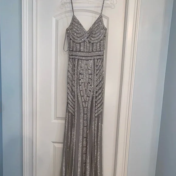 open lace back dress ASHLEYlauren Diamond Beaded Prom Dress 12005 main image 1